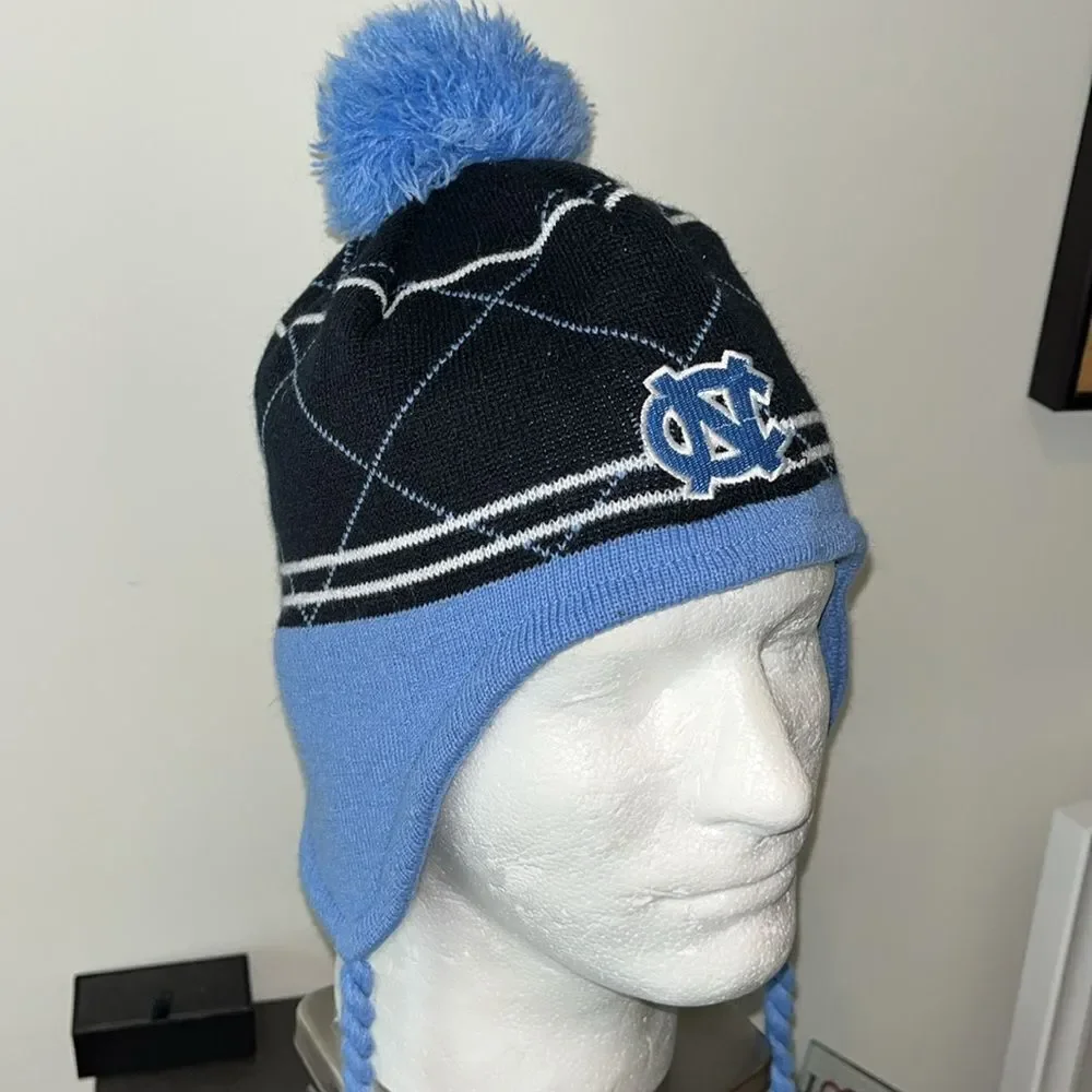 Vintage Style Tassle North Carolina UNC Tar Heels Knit Beanie Ski Snowboard Cap - Picture 2 of 3